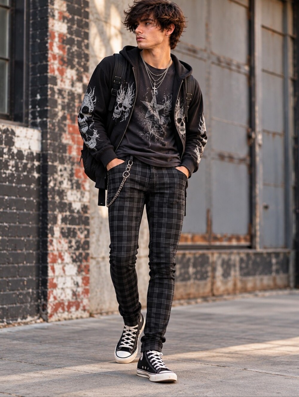Plaid Pants Skinny Fit Men H&M Trouser Emo Grunge Punk 90s